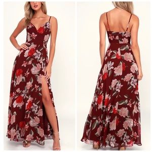 Lulus Into Bloom Burgundy Floral Print Maxi Dress